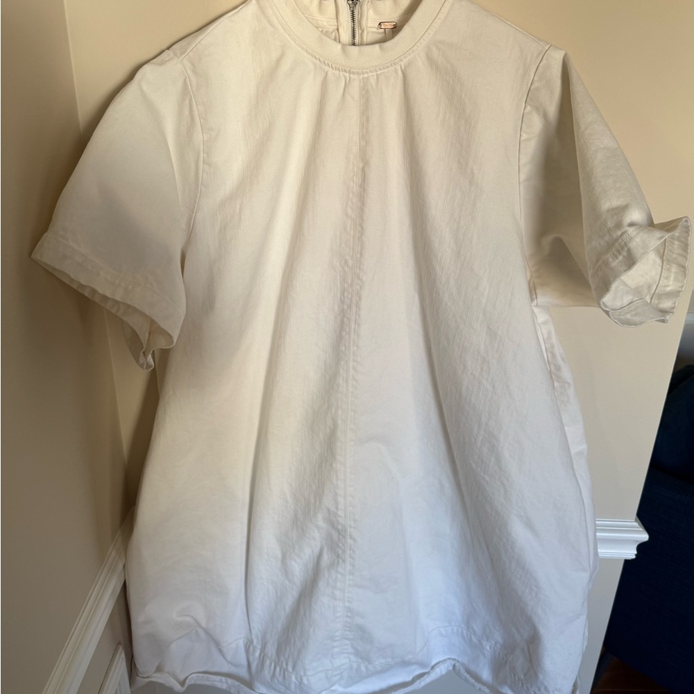 Free People White Ecru Harlow Denim Mini Dress Sz XL Crew Neckline Shirt Style - Picture 4 of 10